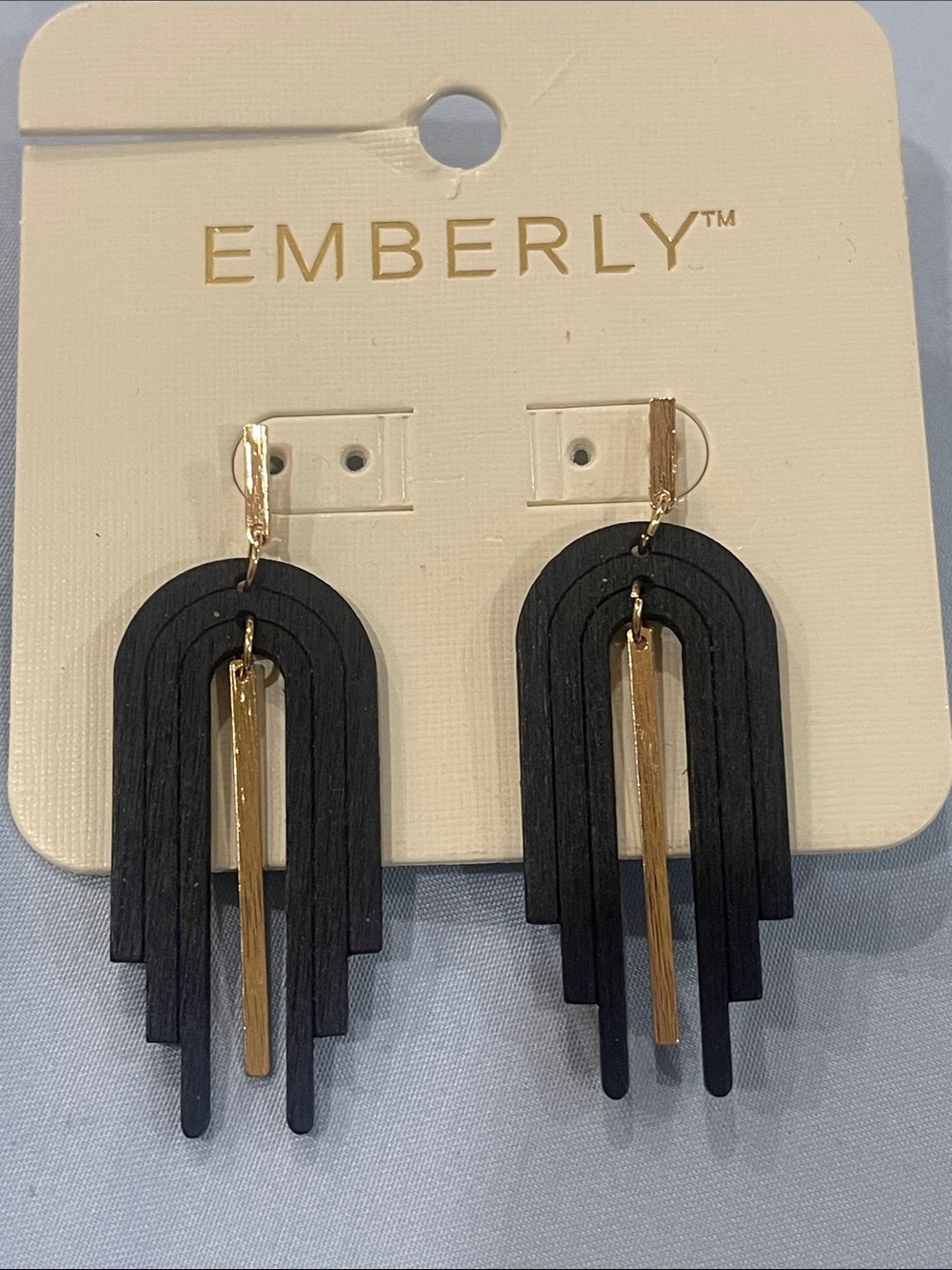 Emberly Black and Gold Layered Arch Drop Earrings